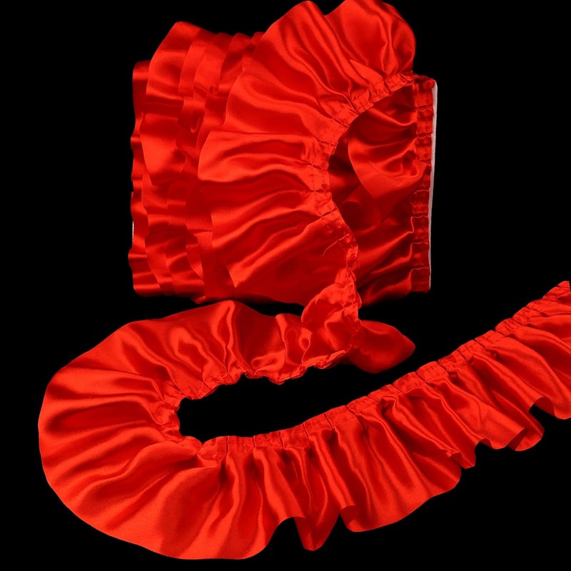AIETSYEI Red Ruffle Ribbon 3inch Wide Ruffle Trim Lace Craft Supply for Sewing, Decor - Image 1